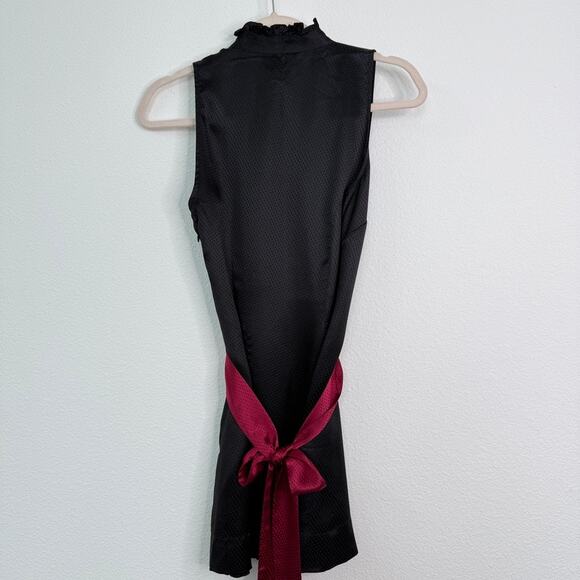 Ted Baker London Black Ruffle Silk Dress with Burgundy Bow Detail Size 4 (1) - Picture 6 of 11